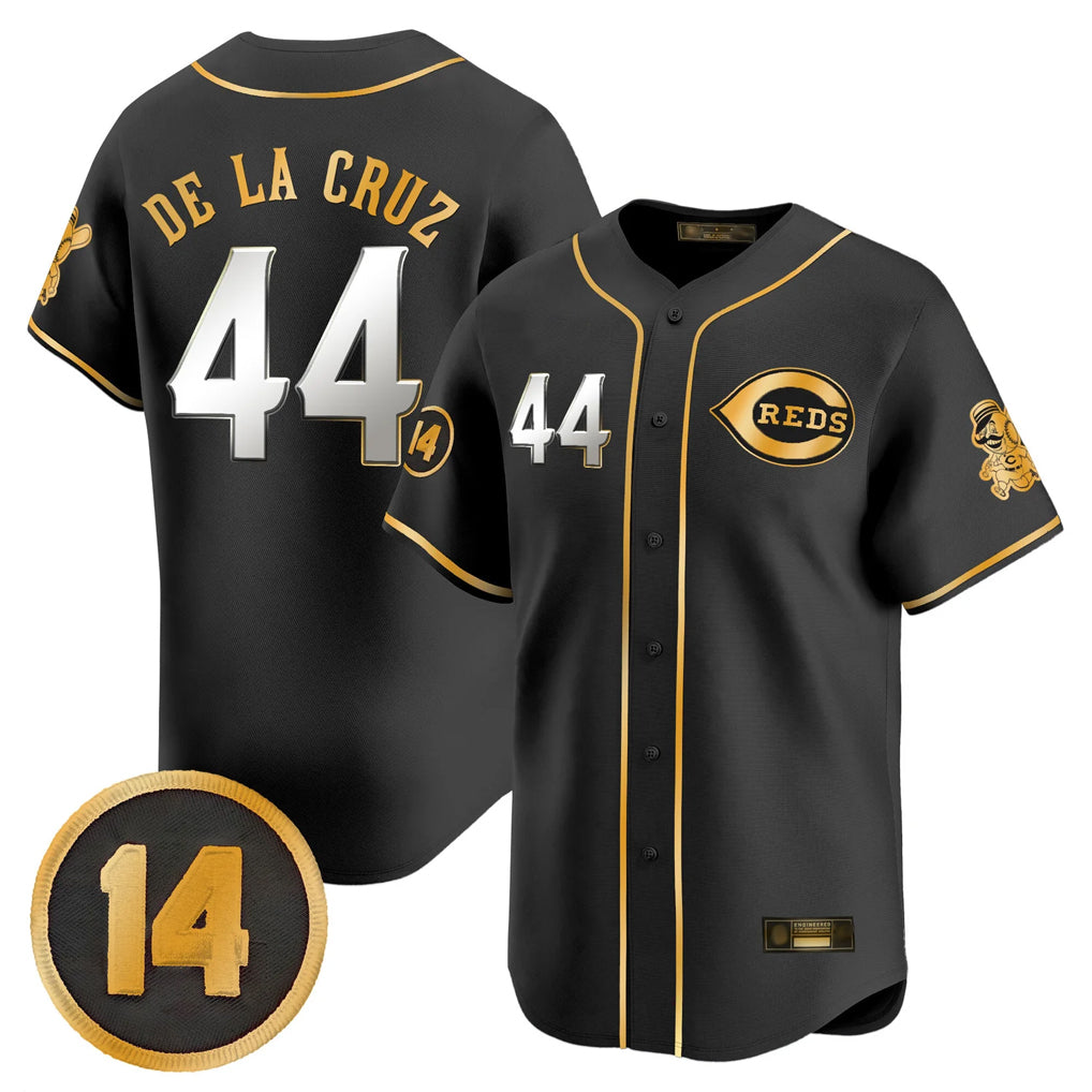 Vanessashop C.Reds #44 Elly De La Cruz Player Black-Gold Vapor Premier Limited Home Stitched Jerseys