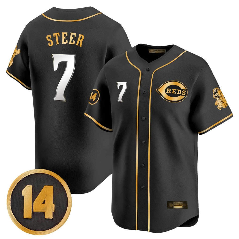 Vanessashop C.Reds #7 Spencer Steer Player Black-Gold Vapor Premier Limited Home Stitched Jerseys