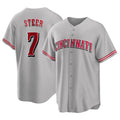 Vanessashop C.Reds #7 Spencer Steer Player Gray Home Game Stitched Jerseys
