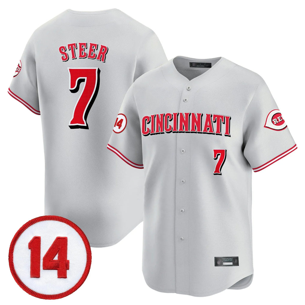 Vanessashop C.Reds #7 Spencer Steer Player Gray Vapor Premier Limited Home Stitched Jerseys