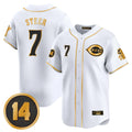 Vanessashop C.Reds #7 Spencer Steer Player White-Gold Vapor Premier Limited Home Stitched Jerseys