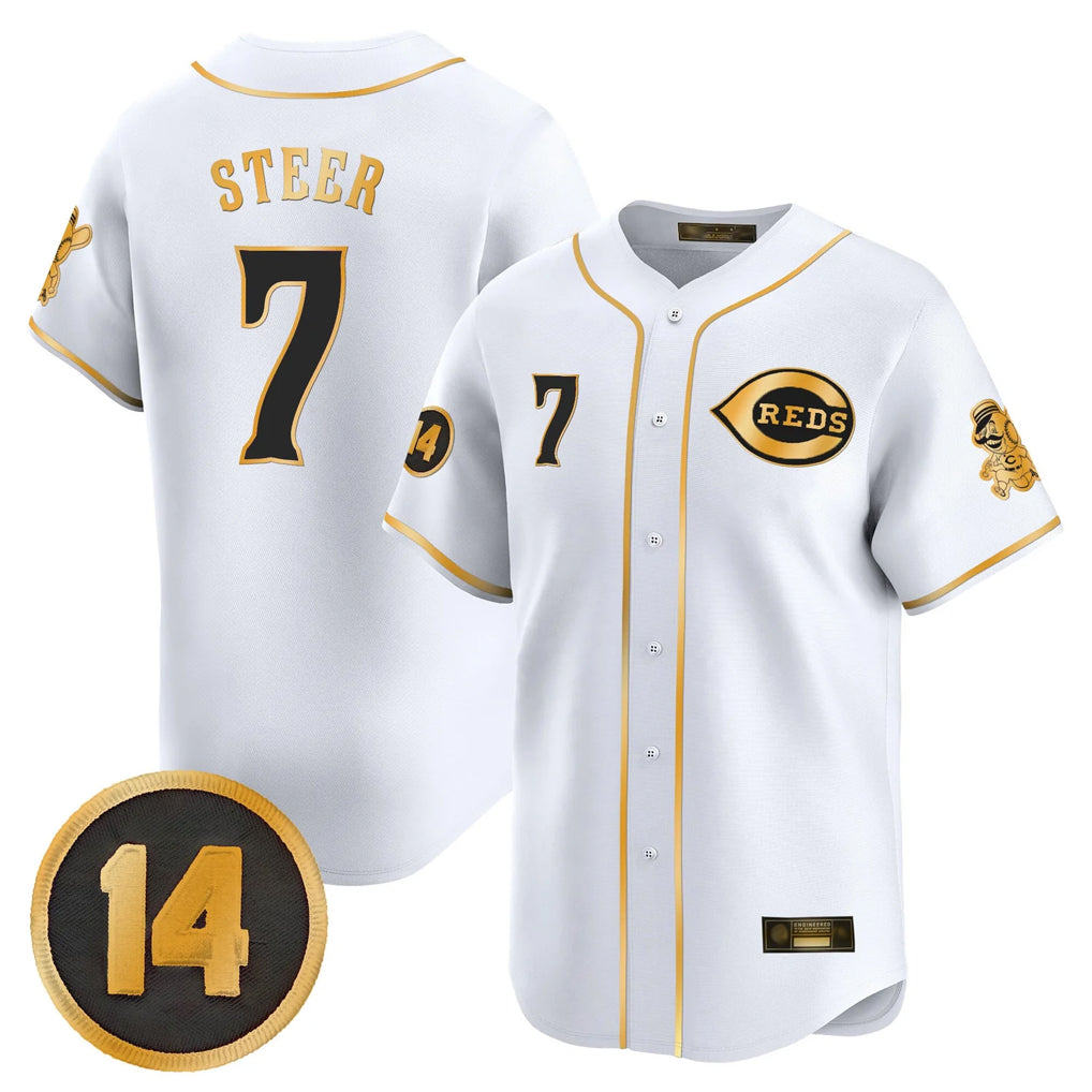 Vanessashop C.Reds #7 Spencer Steer Player White-Gold Vapor Premier Limited Home Stitched Jerseys