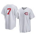 Vanessashop C.Reds #7 Spencer Steer Player White Stripe Field of Dreams Game Home Stitched Jerseys