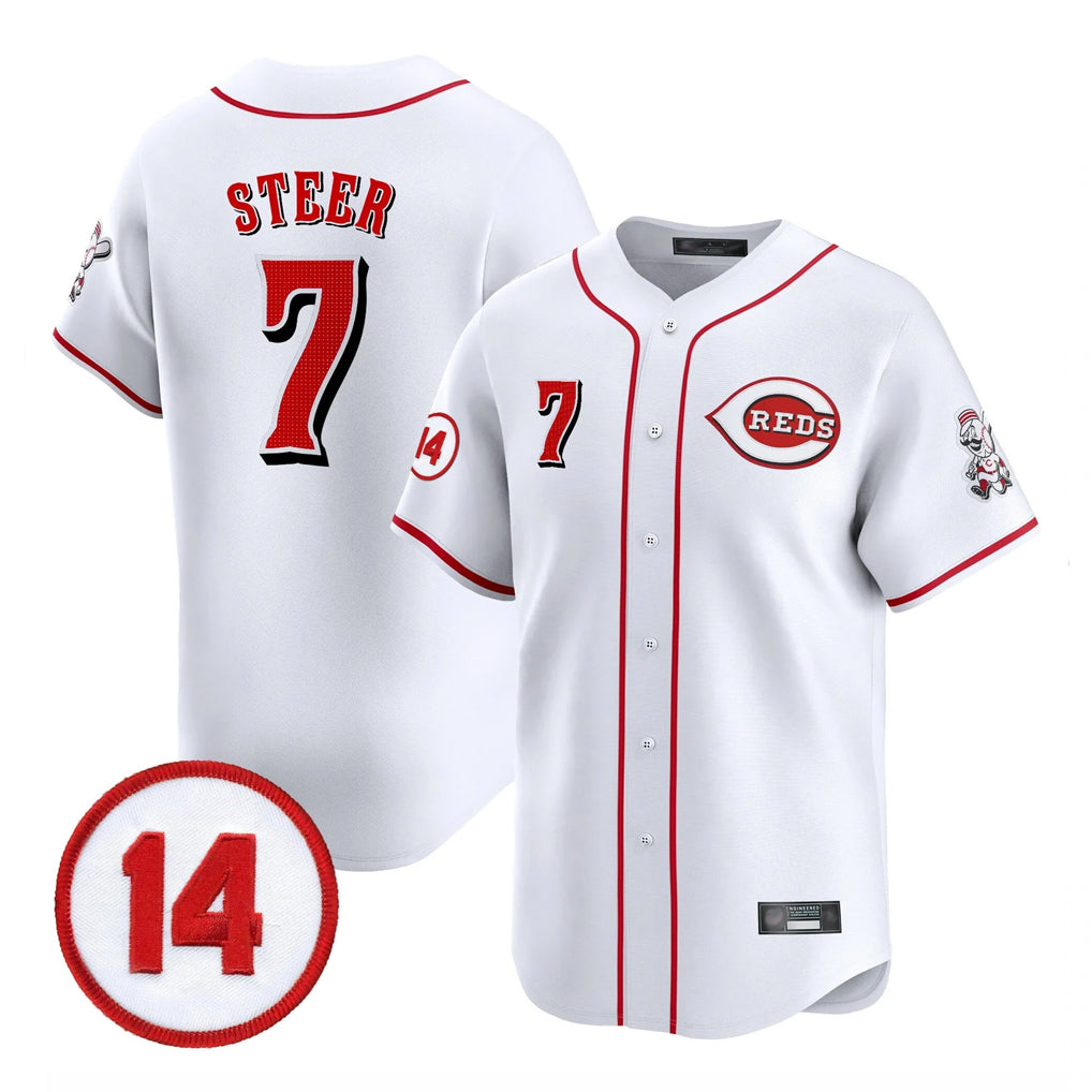 Vanessashop C.Reds #7 Spencer Steer Player White Vapor Premier Limited Home Stitched Jerseys