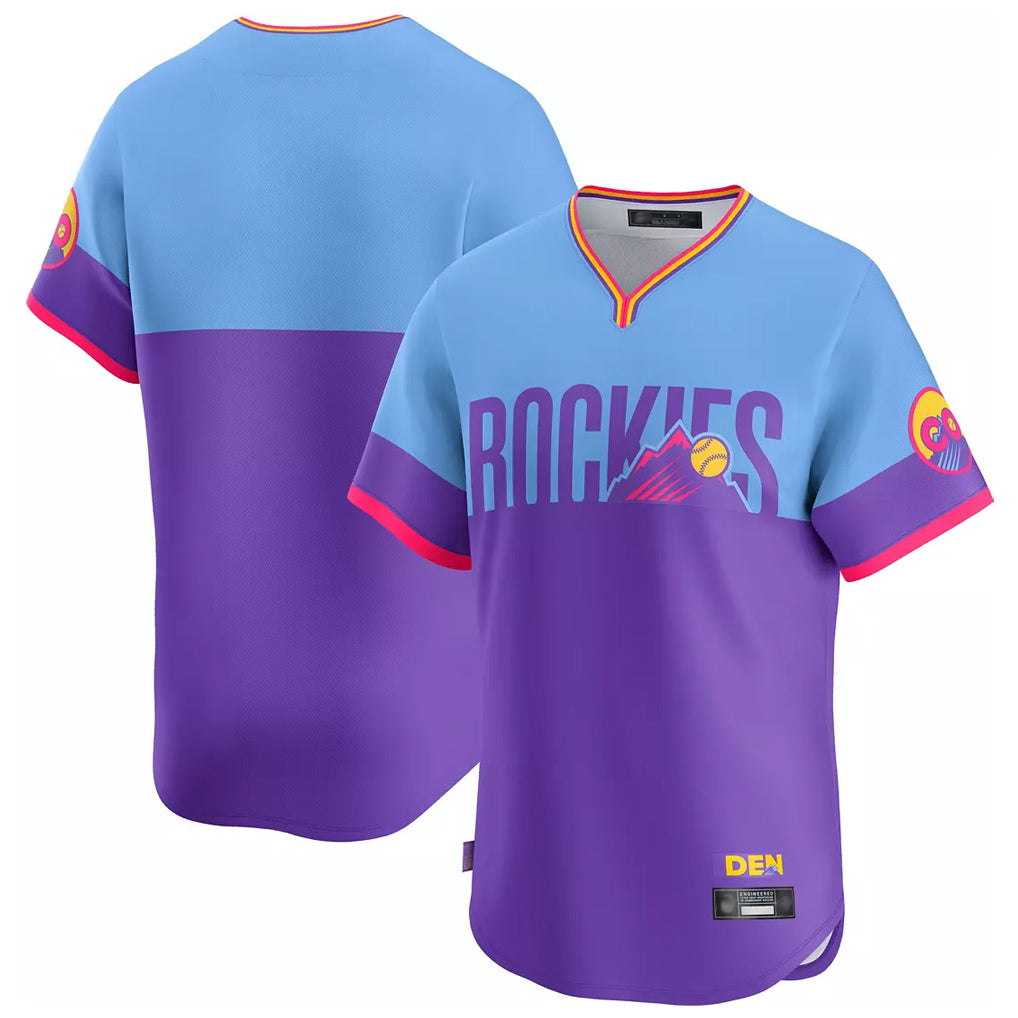 Vanessashop C.Rockies Purple-Light Blue City Connect Limited Home T-shirt Blank Player Stitched Jerseys