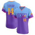 Vanessashop C.Rockies #14 Ezequiel Tovar Player Purple-Light Blue City Connect Limited Elite Home T-shirt Stitched Jerseys