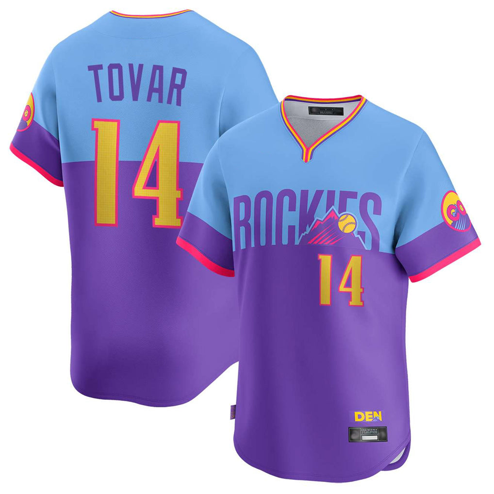 Vanessashop C.Rockies #14 Ezequiel Tovar Player Purple-Light Blue City Connect Limited Home T-shirt Stitched Jerseys