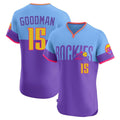 Vanessashop C.Rockies #15 Hunter Goodman Player Purple-Light Blue City Connect Limited Elite Home T-shirt Stitched Jerseys