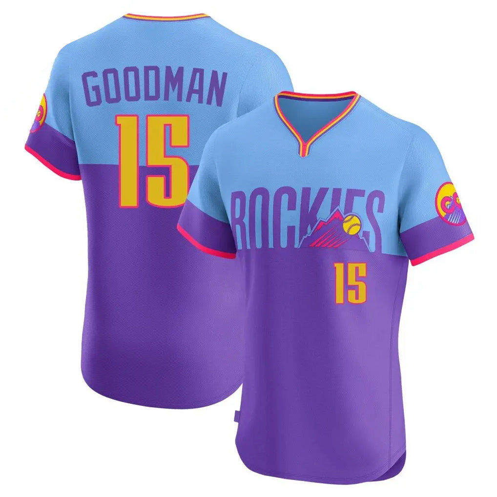 Vanessashop C.Rockies #15 Hunter Goodman Player Purple-Light Blue City Connect Limited Elite Home T-shirt Stitched Jerseys