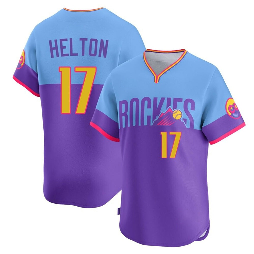 Vanessashop C.Rockies #17 Todd Helton Player Purple-Light Blue City Connect Limited Home T-shirt Stitched Jerseys