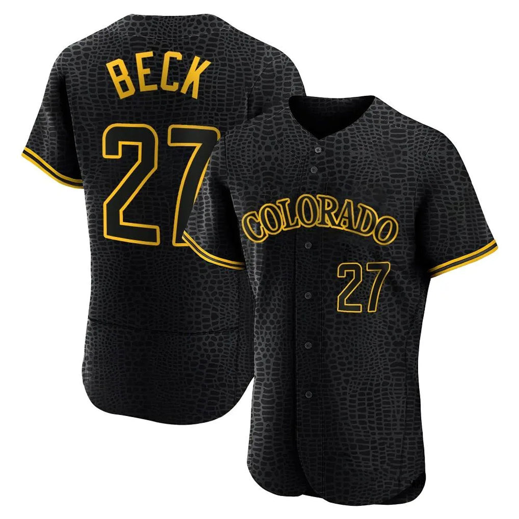 Vanessashop C.Rockies #27 Jordan Beck Player Black Snake Skin City Limited Elite Home Stitched Jerseys