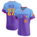 Vanessashop C.Rockies #27 Jordan Beck Player Purple-Light Blue City Connect Limited Elite Home T-shirt Stitched Jerseys