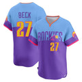 Vanessashop C.Rockies #27 Jordan Beck Player Purple-Light Blue City Connect Limited Home T-shirt Stitched Jerseys