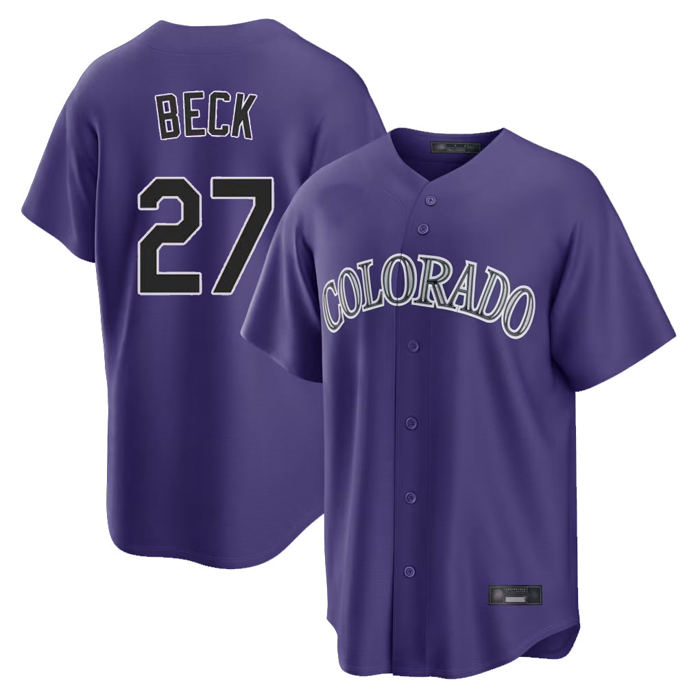 Vanessashop C.Rockies #27 Jordan Beck Player Purple Game Home Stitched Jerseys