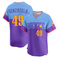 Vanessashop C.Rockies #49 Antonio Senzatela Player Purple-Light Blue City Connect Limited Home T-shirt Stitched Jerseys