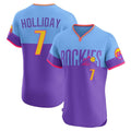 Vanessashop C.Rockies #7 Matt Holliday Player Purple-Light Blue City Connect Limited Elite Home T-shirt Stitched Jerseys