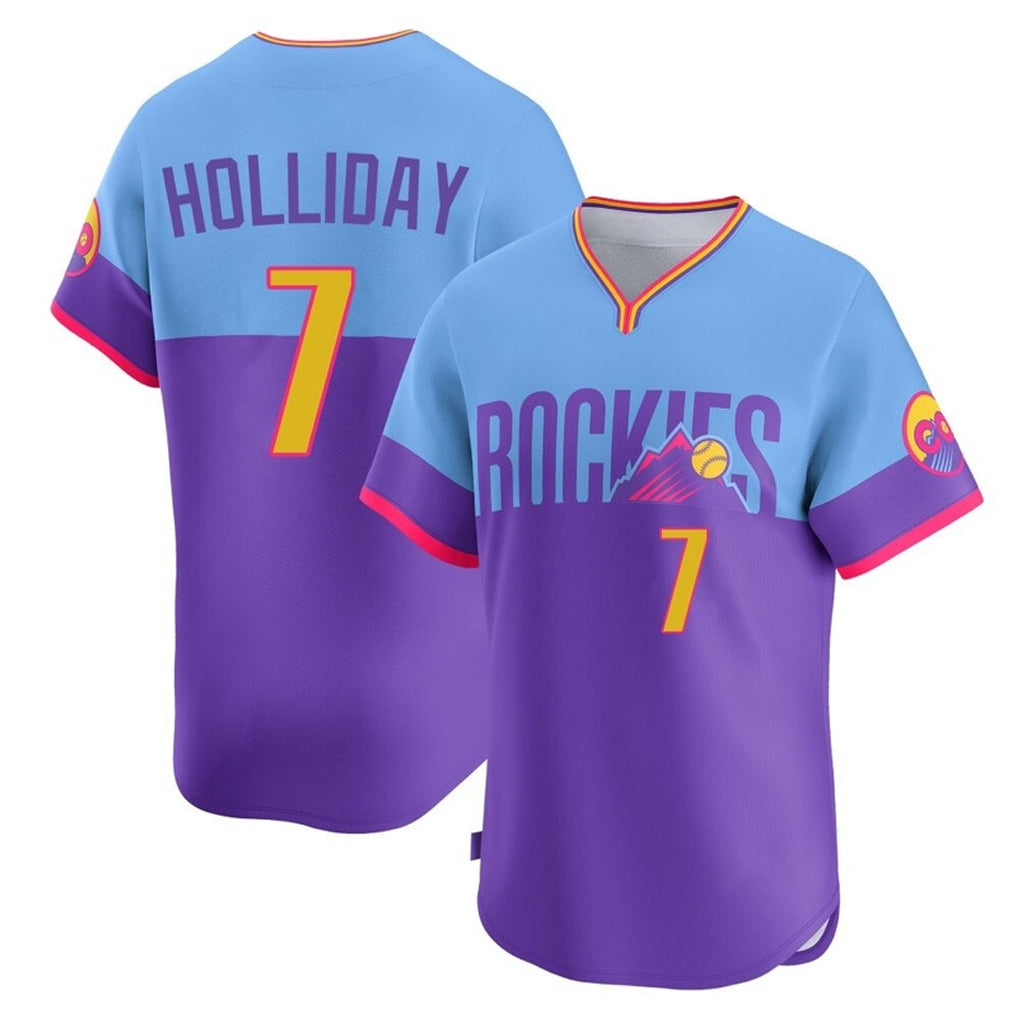 Vanessashop C.Rockies #7 Matt Holliday Player Purple-Light Blue City Connect Limited Home T-shirt Stitched Jerseys
