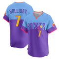 Vanessashop C.Rockies #7 Matt Holliday Player Purple-Light Blue City Connect Limited Home T-shirt Stitched Jerseys