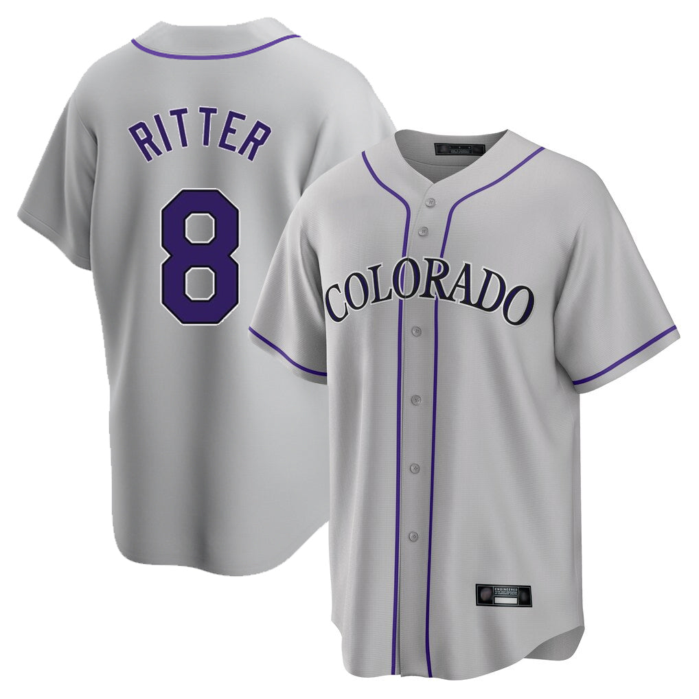 Vanessashop C.Rockies #8 Ryan Ritter Player Gray Game Home Stitched Jerseys