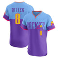 Vanessashop C.Rockies #8 Ryan Ritter Player Purple-Light Blue City Connect Limited Elite Home T-shirt Stitched Jerseys