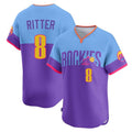 Vanessashop C.Rockies #8 Ryan Ritter Player Purple-Light Blue City Connect Limited Home T-shirt Stitched Jerseys