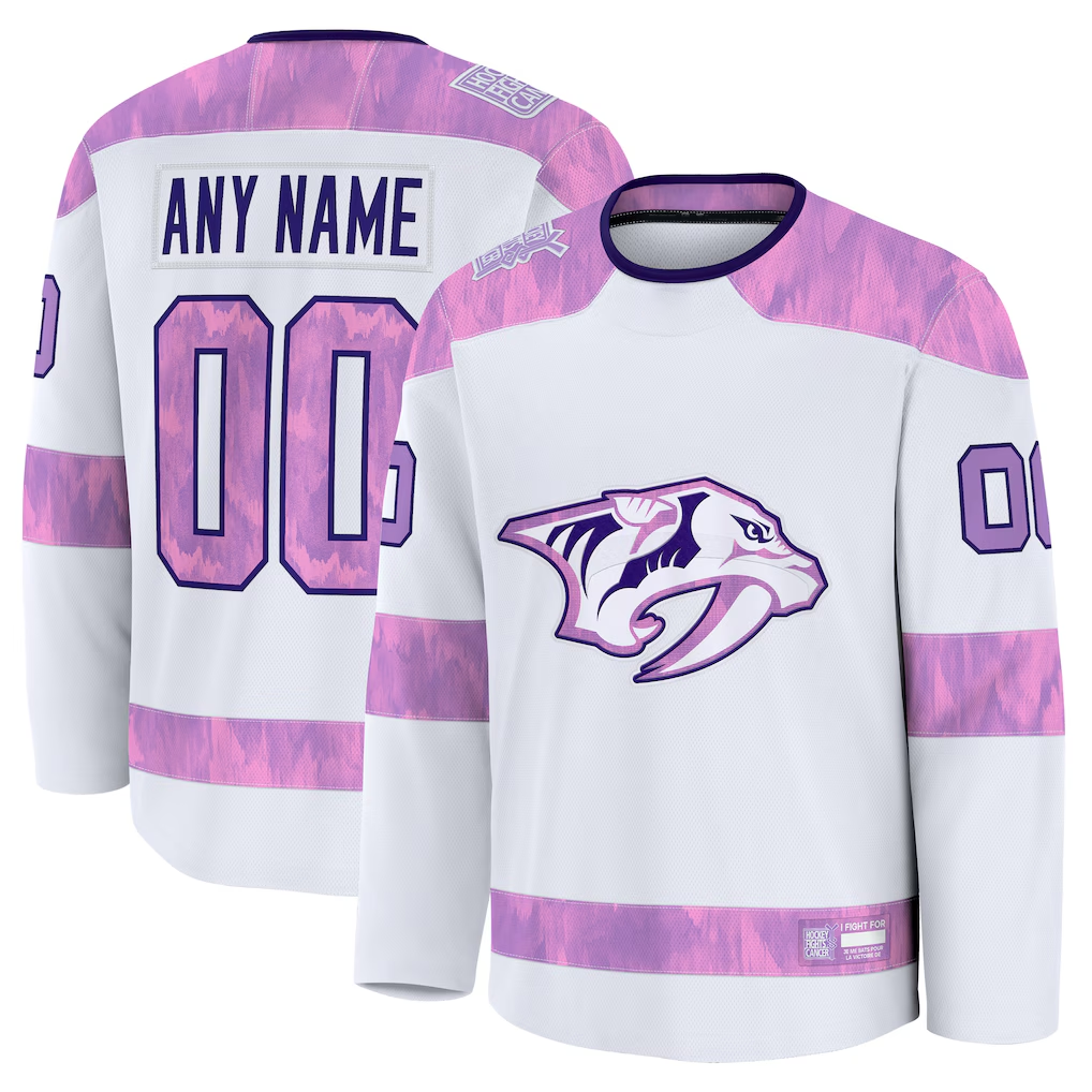 Vanessashop Custom N.Predators White 2024 Hockey Fights Cancer Practice Jerseys
