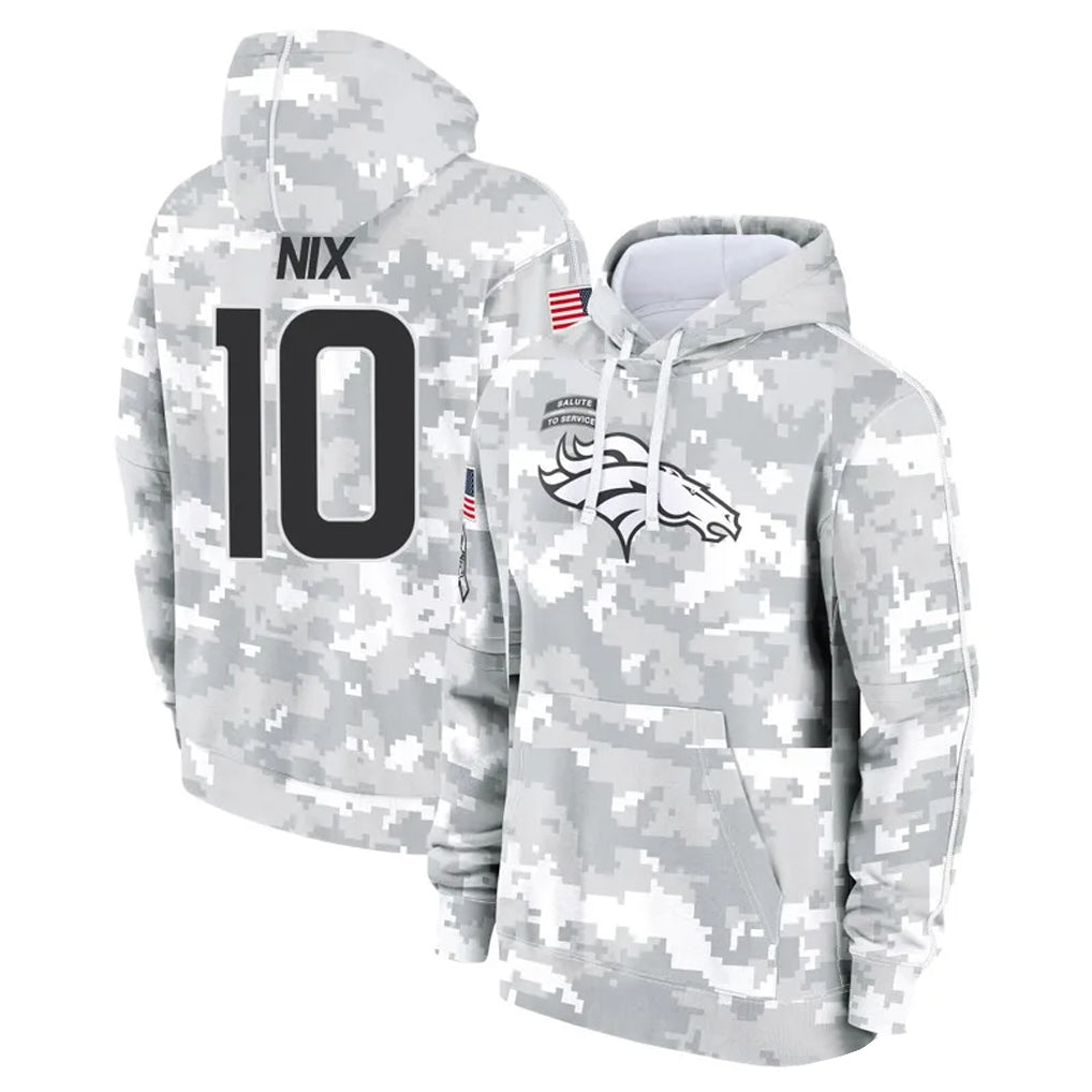 Vanessashop D.Broncos #10 Bo Nix Player Arctic Camo Salute to Service Hoodies Limited Game Stitched Jerseys