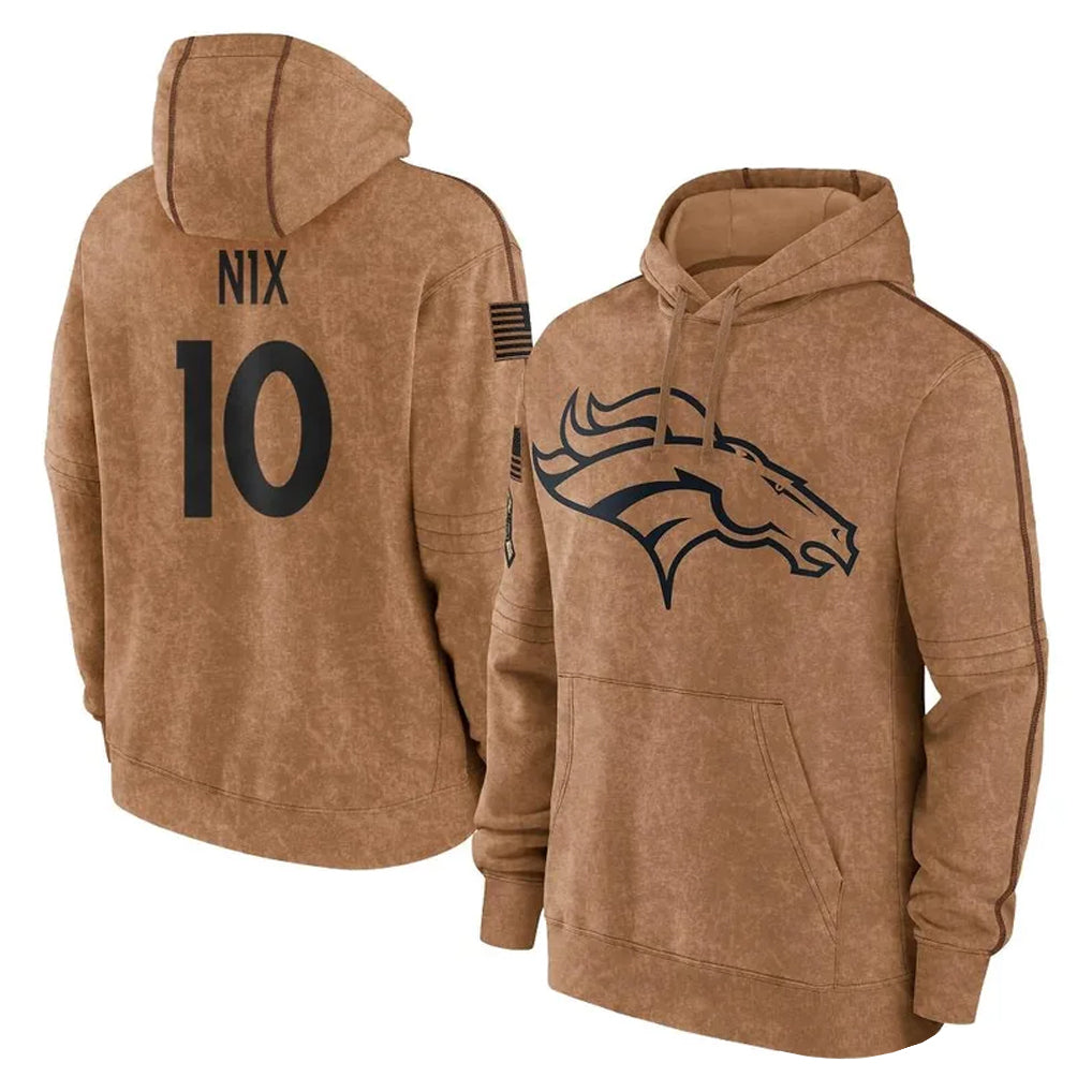 Vanessashop D.Broncos #10 Bo Nix Player Brown Salute to Service Hoodies Limited Game Stitched Jerseys