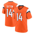 Vanessashop D.Broncos #14 Courtland Sutton Player Orange Home Game Stitched Jerseys
