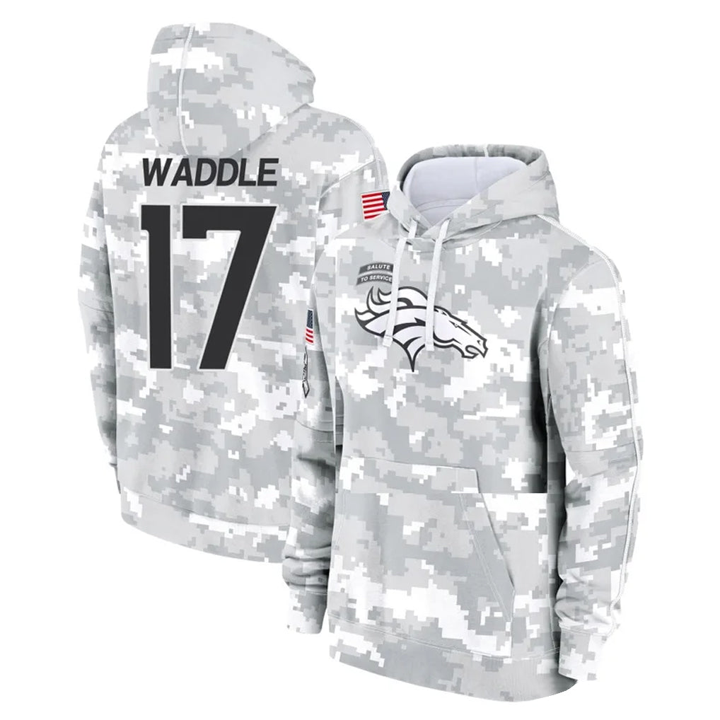 Vanessashop D.Broncos #17 Jaylen Waddle Player Arctic Camo Salute to Service Hoodies Limited Game Stitched Jerseys