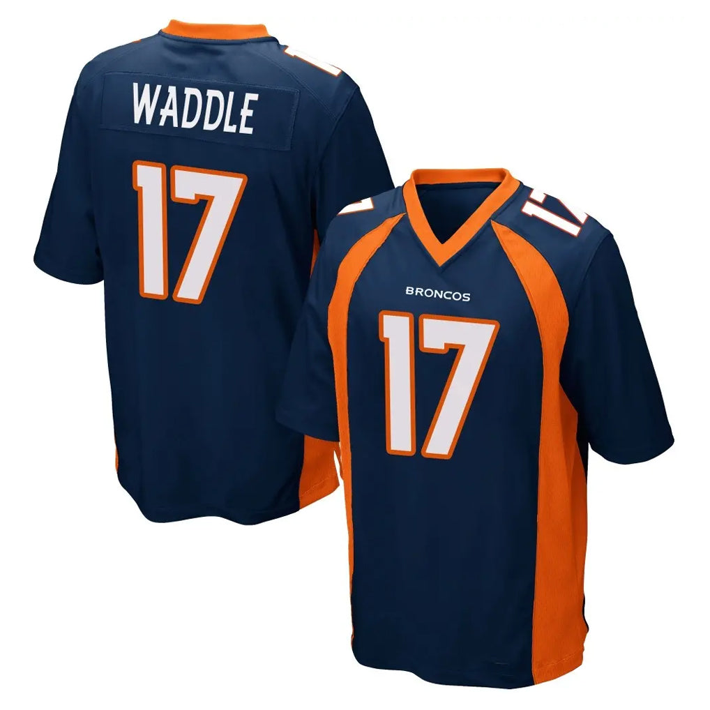 Vanessashop D.Broncos #17 Jaylen Waddle Player Navy Game Stitched Jerseys
