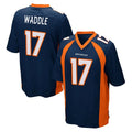 Vanessashop D.Broncos #17 Jaylen Waddle Player Navy Game Stitched Jerseys
