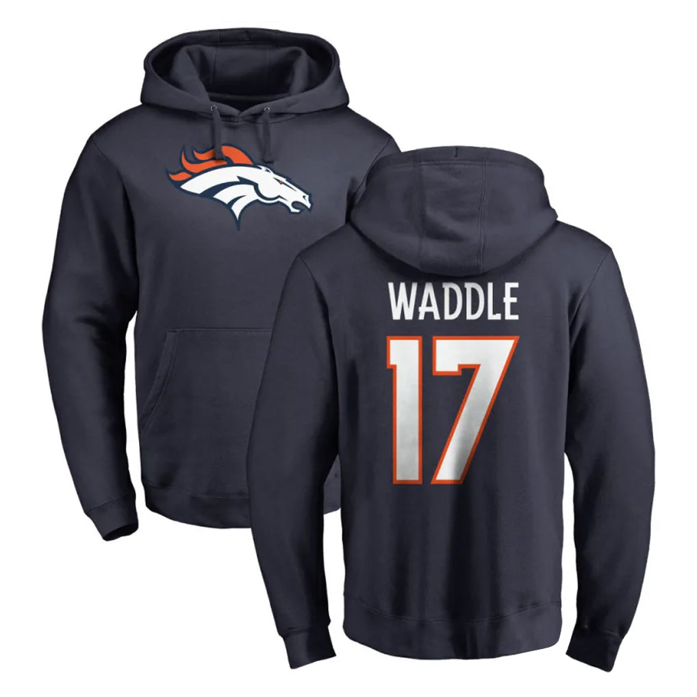 Vanessashop D.Broncos #17 Jaylen Waddle Player Navy Pullover Hoodie Limited Stitched Jerseys