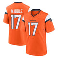 Vanessashop D.Broncos #17 Jaylen Waddle Player Orange Home Game Stitched Jerseys