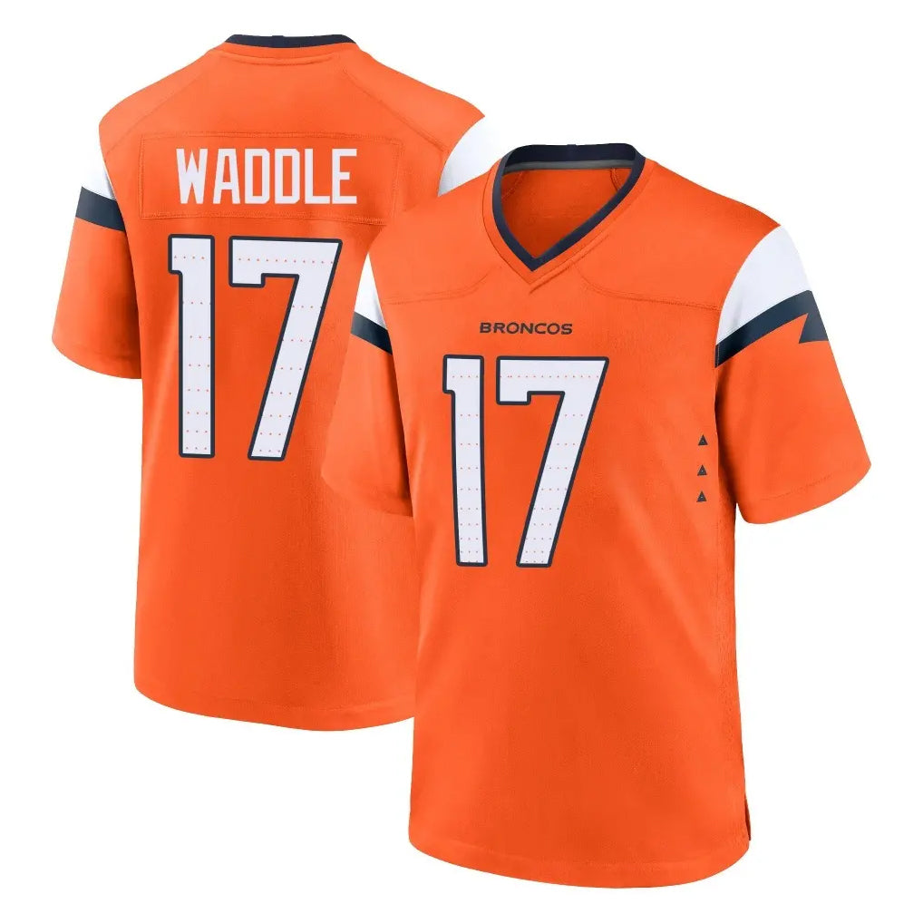 Vanessashop D.Broncos #17 Jaylen Waddle Player Orange Home Game Stitched Jerseys