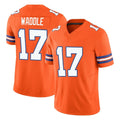 Vanessashop D.Broncos #17 Jaylen Waddle Player Orange Limited Alternate Vapor F.U.S.E. Throwback Game Stitched Jerseys