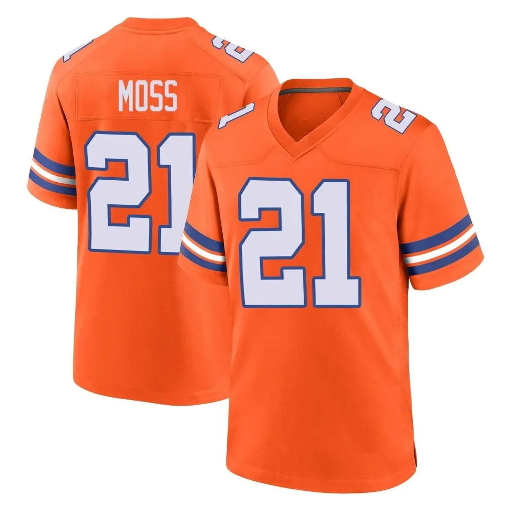 Vanessashop D.Broncos #21 Riley Moss Player Orange Alternate Collection Throwback Game Stitched Jerseys