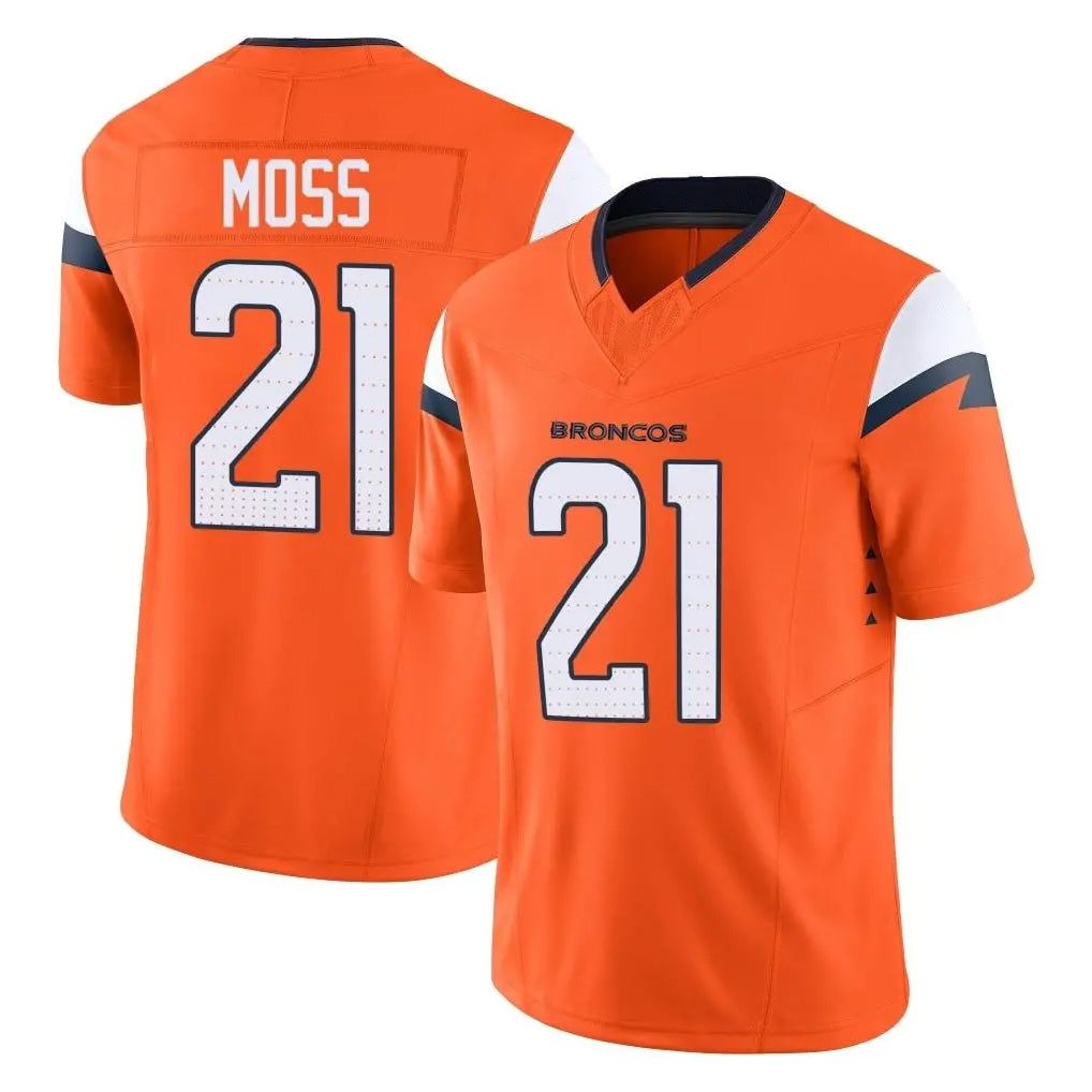 Vanessashop D.Broncos #21 Riley Moss Player Orange Vapor F.U.S.E. Limited Home Game Stitched Jerseys