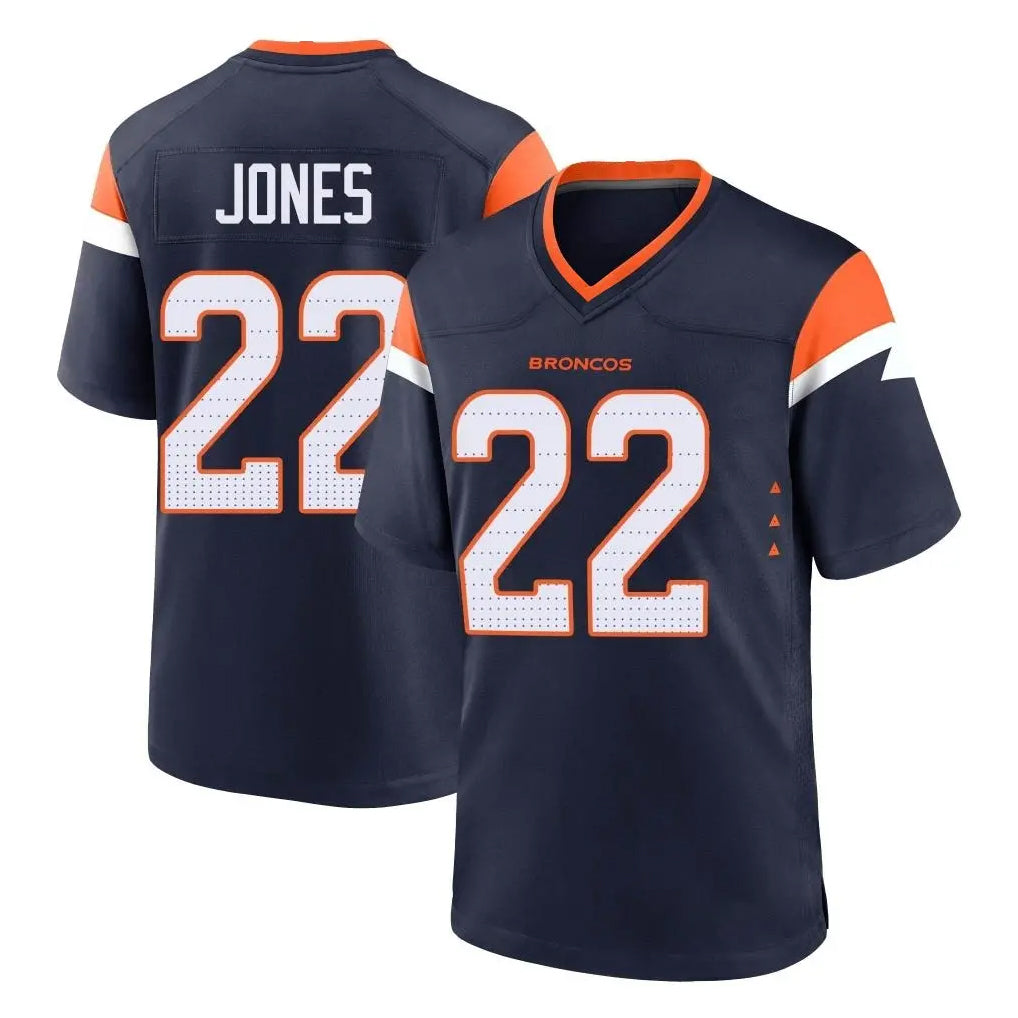 Vanessashop D.Broncos #22 Brandon Jones Player Navy Home Game Stitched Jerseys