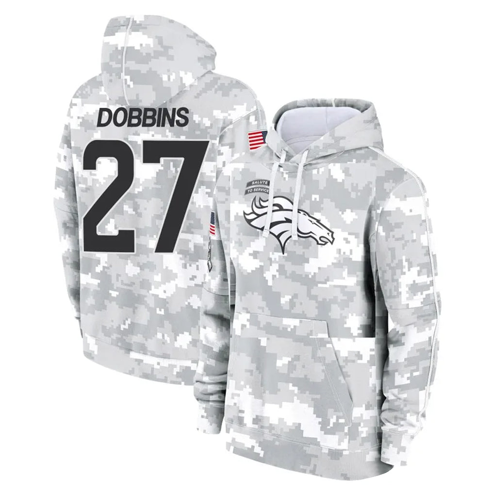 Vanessashop D.Broncos #27 J.K. Dobbins Player Arctic Camo Salute to Service Hoodies Limited Game Stitched Jerseys