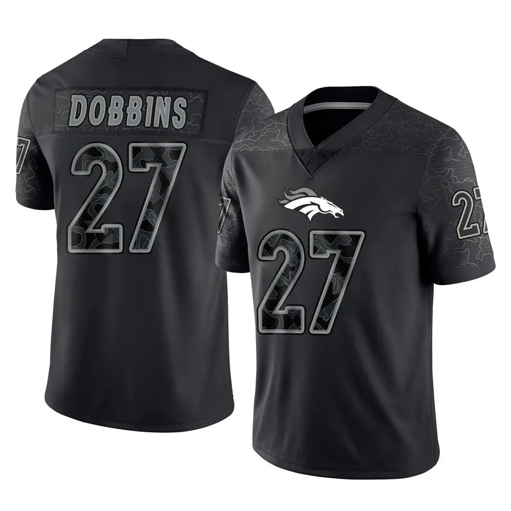 Vanessashop D.Broncos #27 J.K. Dobbins Player Black Reflective Limited Stitched Jerseys