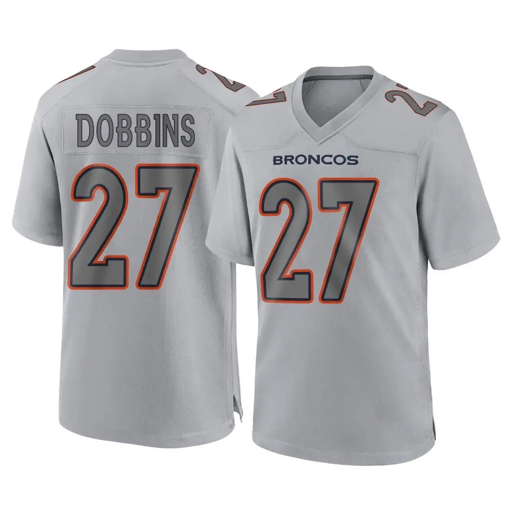 Vanessashop D.Broncos #27 J.K. Dobbins Player Gray Atmosphere Fashion Limited Game Stitched Jerseys