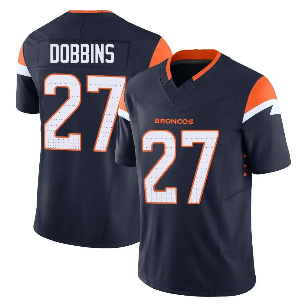 Vanessashop D.Broncos #27 J.K. Dobbins Player Navy Limited Vapor F.U.S.E. Home Game Stitched Jerseys