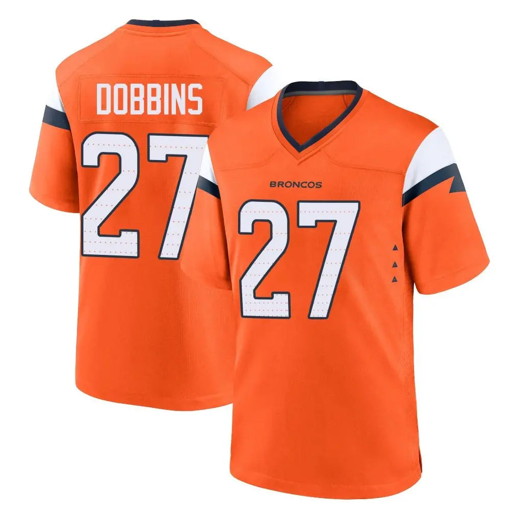 Vanessashop D.Broncos #27 J.K. Dobbins Player Orange Home Game Stitched Jerseys