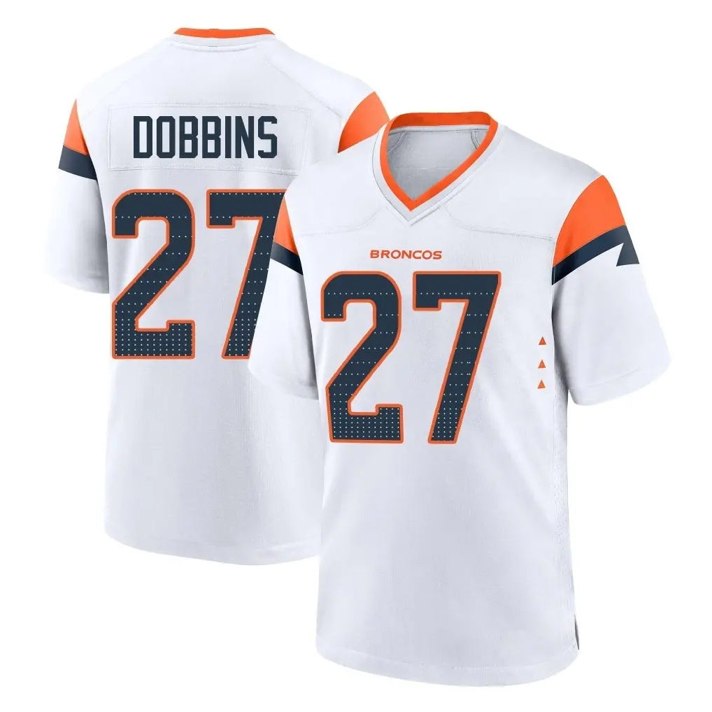 Vanessashop D.Broncos #27 J.K. Dobbins Player White Home Game Stitched Jerseys