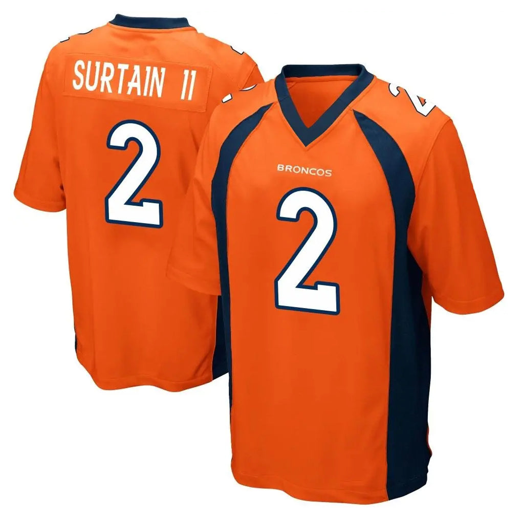 Vanessashop D.Broncos #2 Pat Surtain II Player Orange Color Home Game Stitched Jerseys
