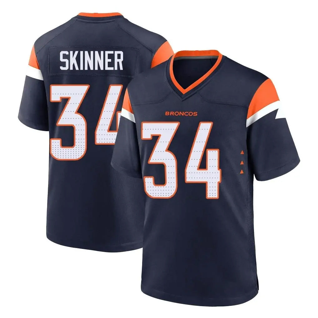 Vanessashop D.Broncos #34 JL Skinner Player Navy Home Game Stitched Jerseys