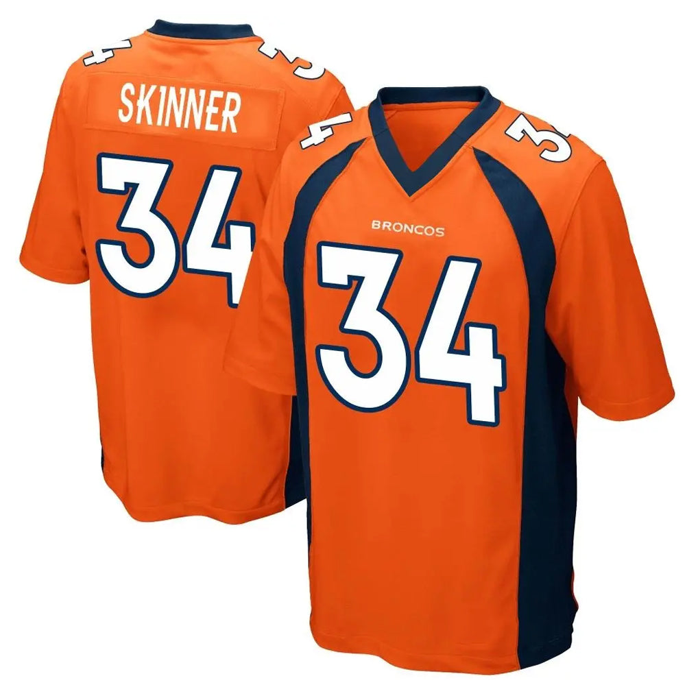 Vanessashop D.Broncos #34 JL Skinner Player Orange Color Home Game Stitched Jerseys
