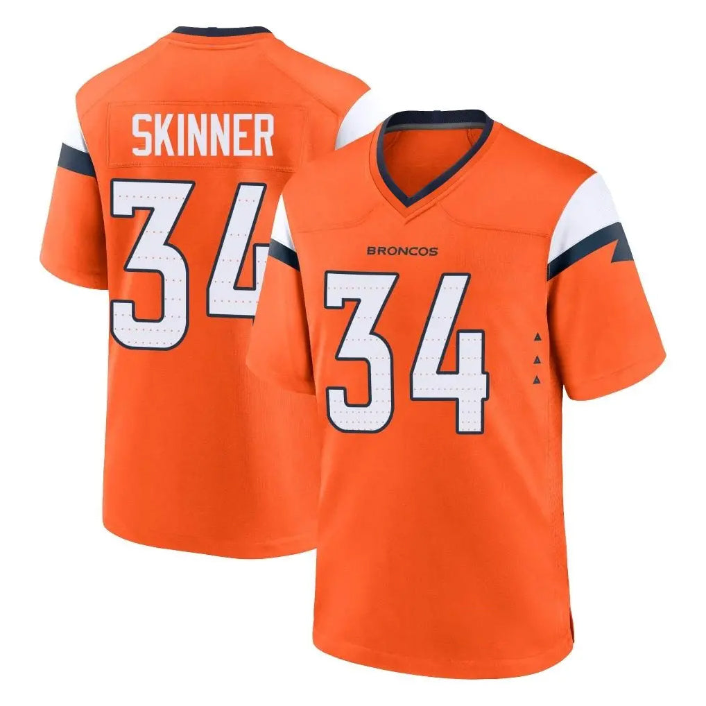 Vanessashop D.Broncos #34 JL Skinner Player Orange Home Game Stitched Jerseys
