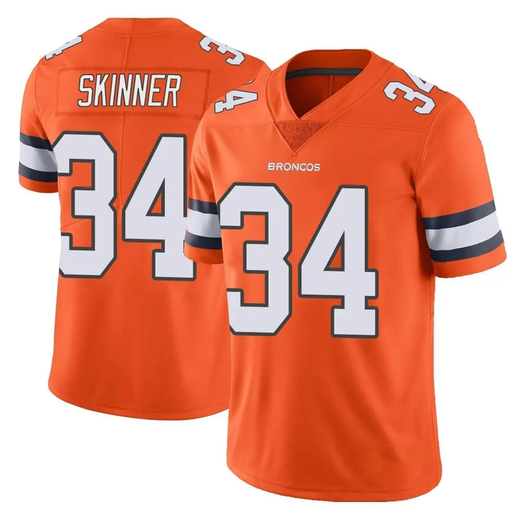 Vanessashop D.Broncos #34 JL Skinner Player Orange Vapor Untouchable Limited Home Game Stitched Jerseys